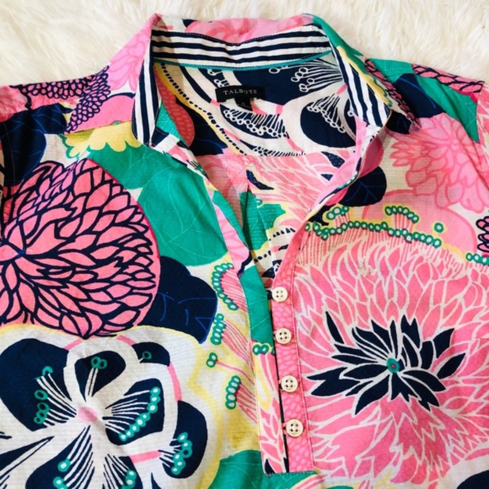 Talbots Floral and Striped Spring Top, 100% cotton, Ladies Size: Small